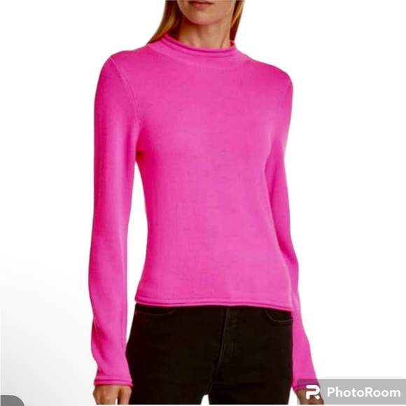 Pink Fluo knit merino wool sweater turtleneck size medium - Picture 6 of 11